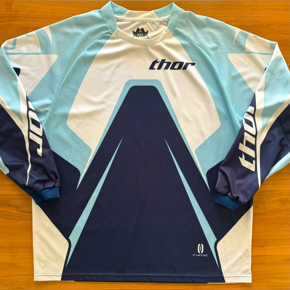 VINTAGE 2009 THOR MX JERSEY MENS XXL BLUE WHITE ELBOW PADS